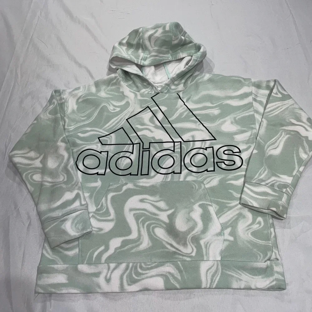 Adidas Kids Mint Green Marble Swirl Logo Hoodie Sweatshirt Size M 10/12